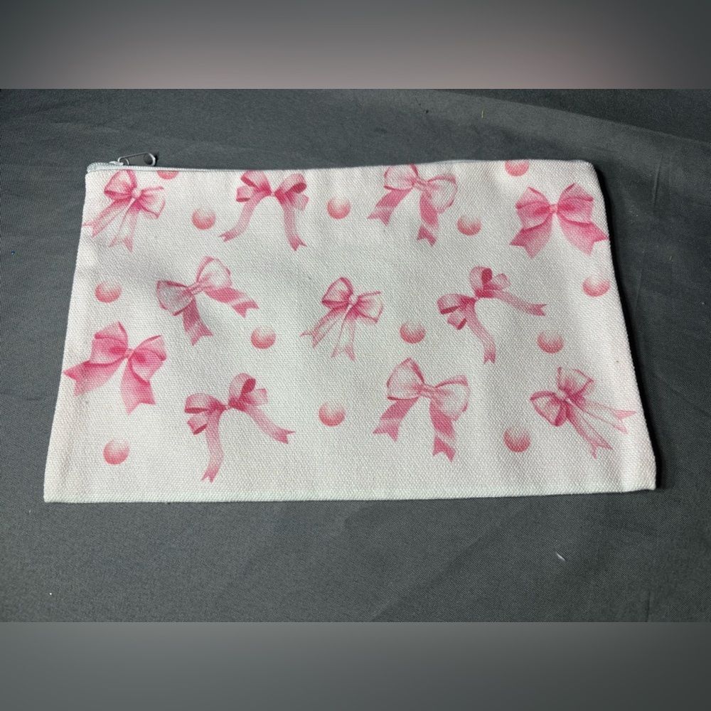 New Pink Bow Print Zip Pouch
